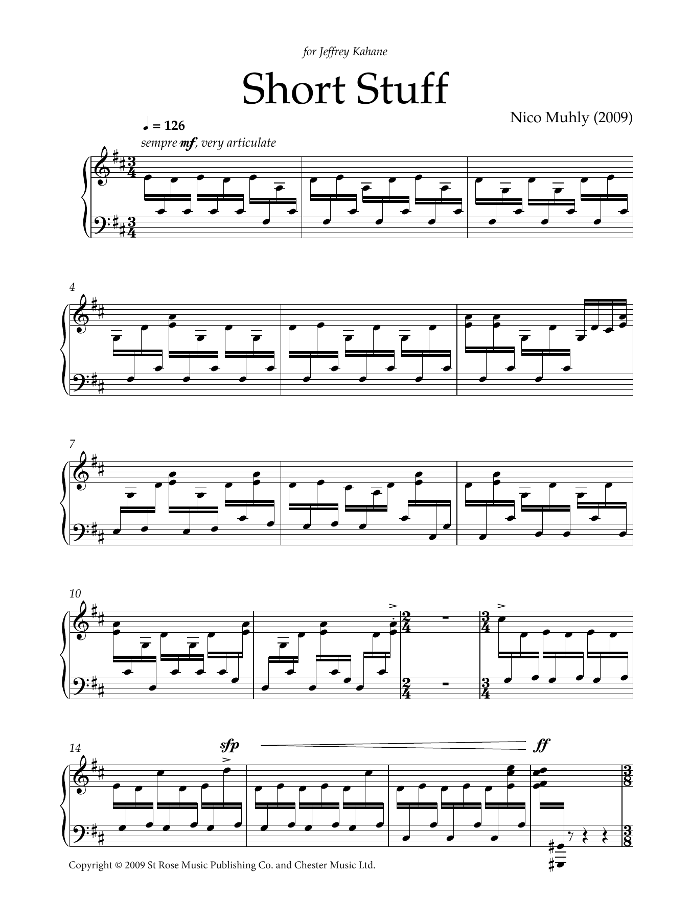 Nico Muhly Short Stuff sheet music notes and chords arranged for Piano Solo