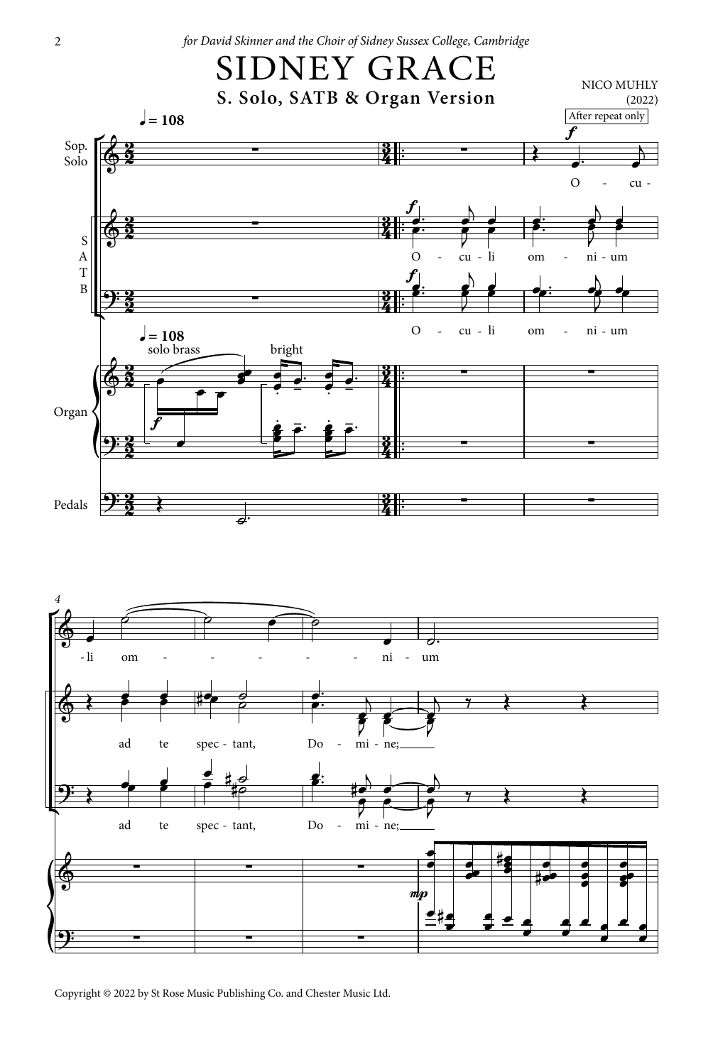 Nico Muhly Sidney Grace sheet music notes and chords arranged for SATB Choir