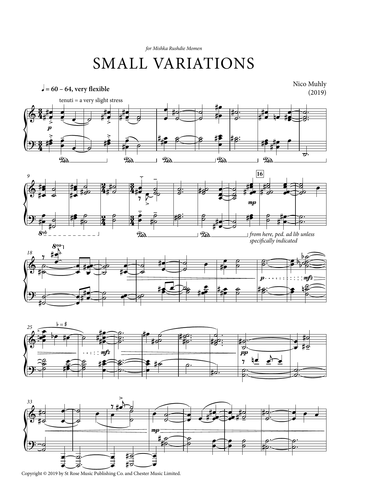 Nico Muhly Small Variations sheet music notes and chords arranged for Piano Solo