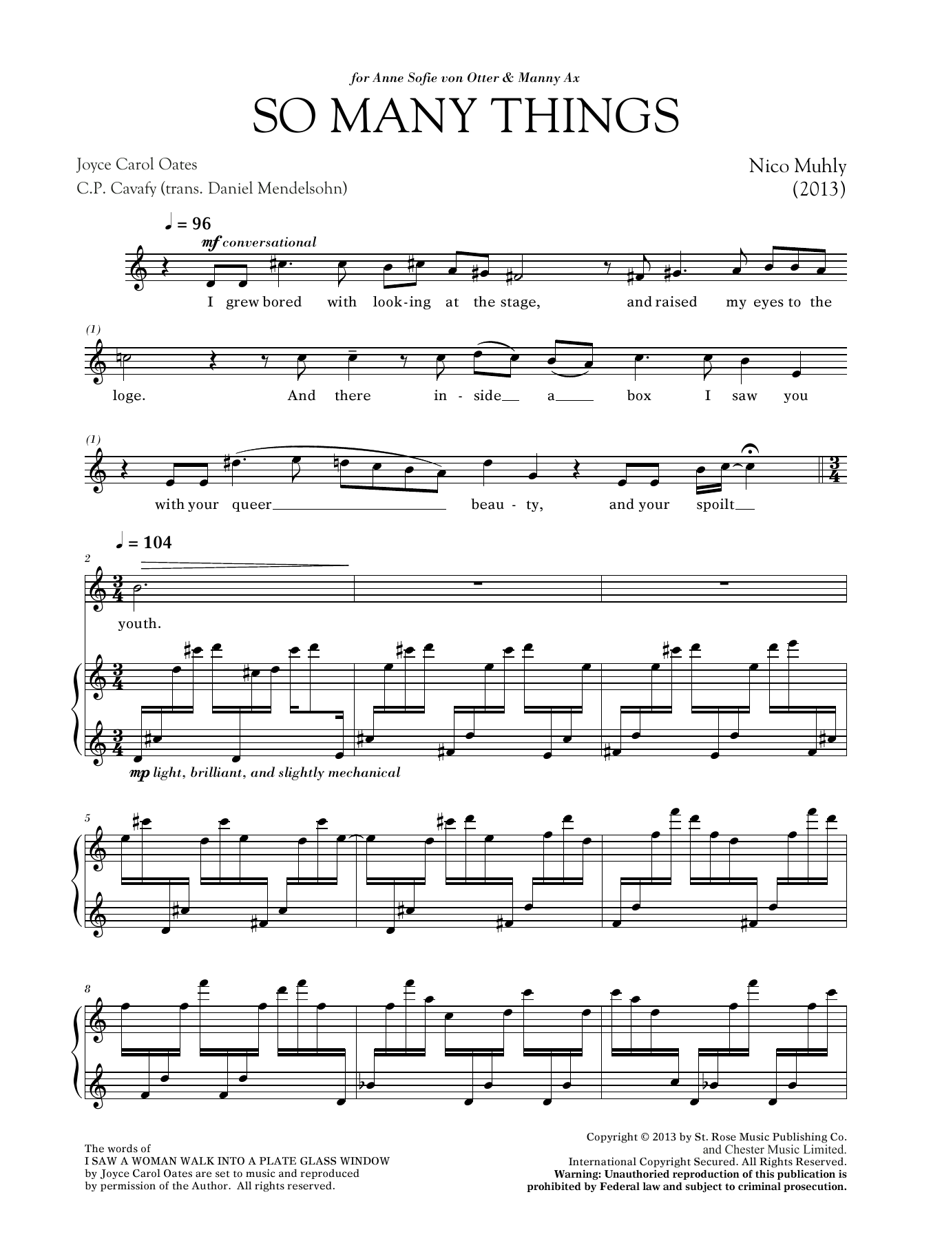Nico Muhly So Many Things sheet music notes and chords arranged for Piano & Vocal