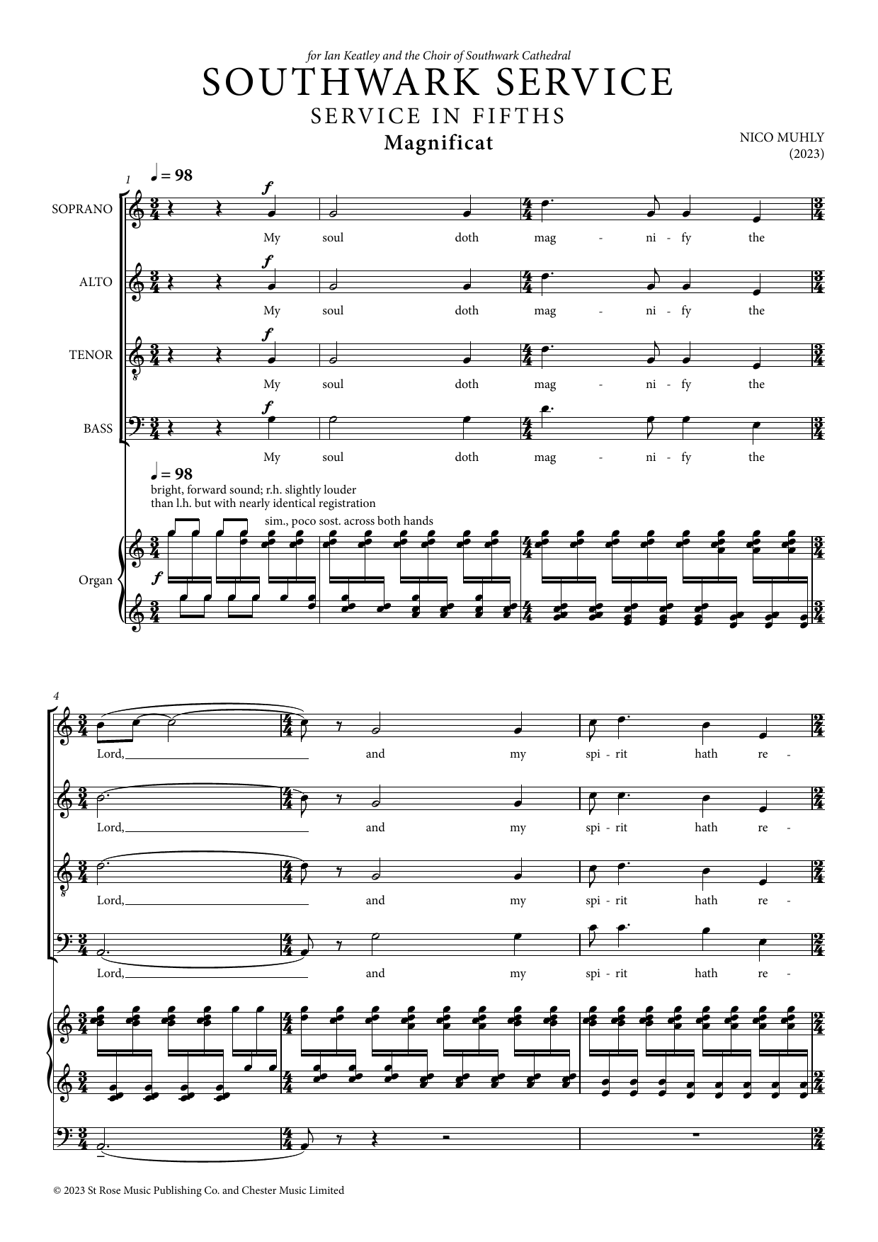 Nico Muhly Southwark Service sheet music notes and chords arranged for SATB Choir