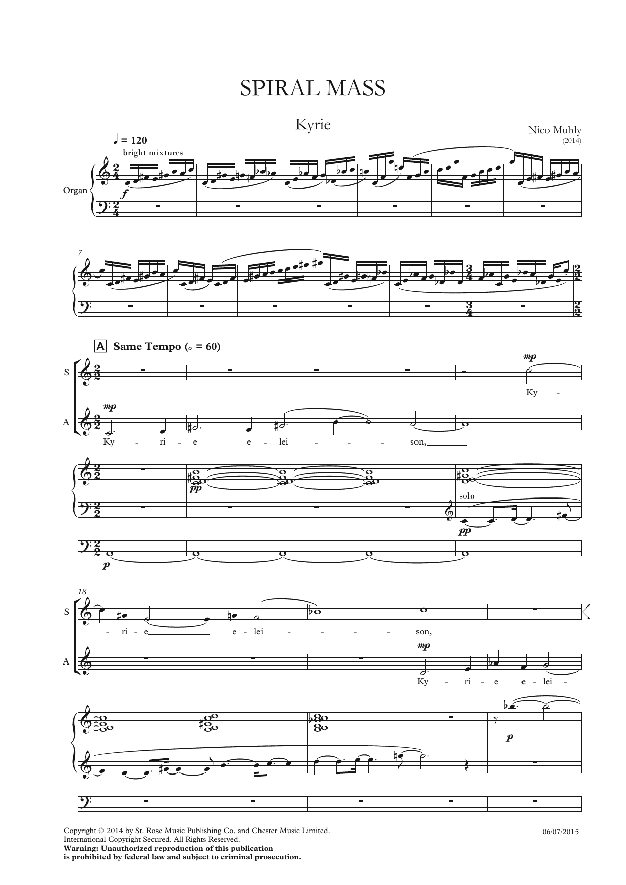 Nico Muhly Spiral Mass sheet music notes and chords arranged for Choir