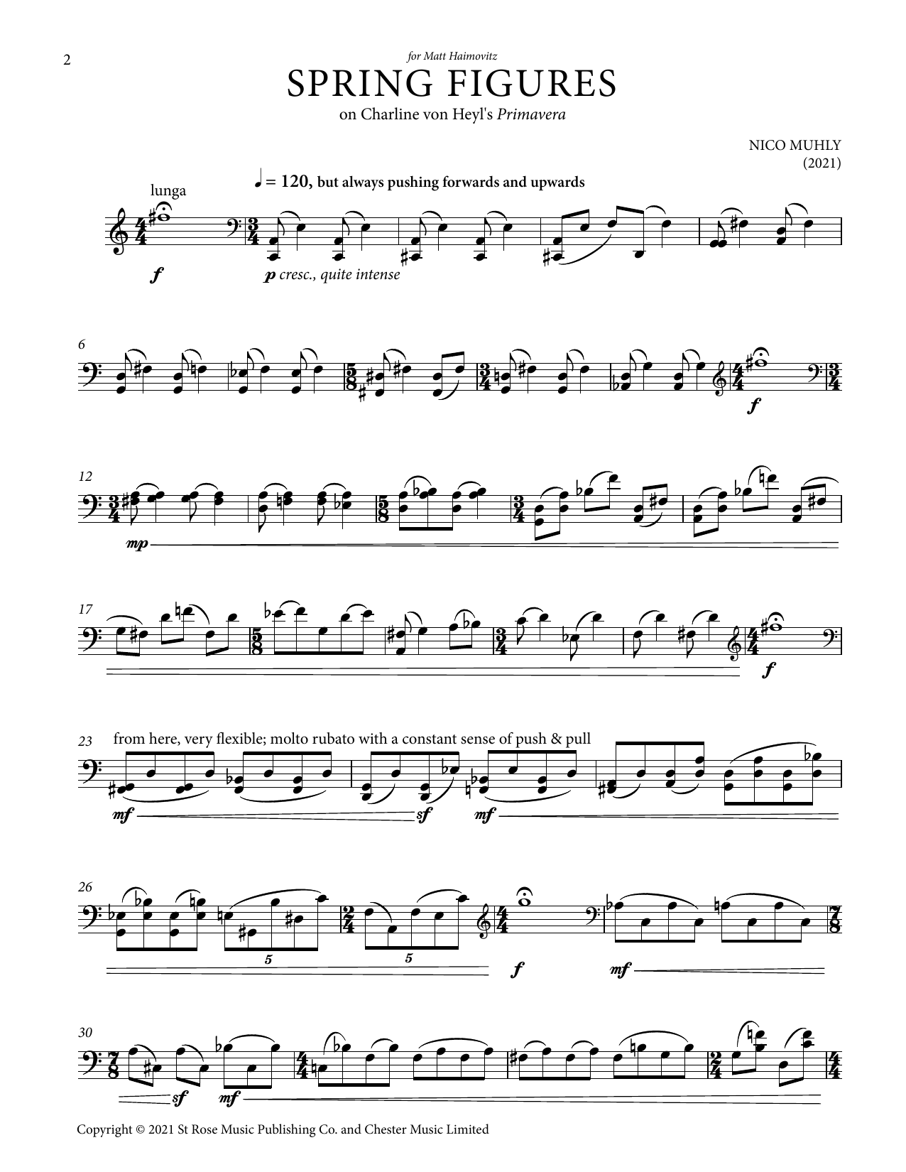 Nico Muhly Spring Figures sheet music notes and chords arranged for Cello Solo