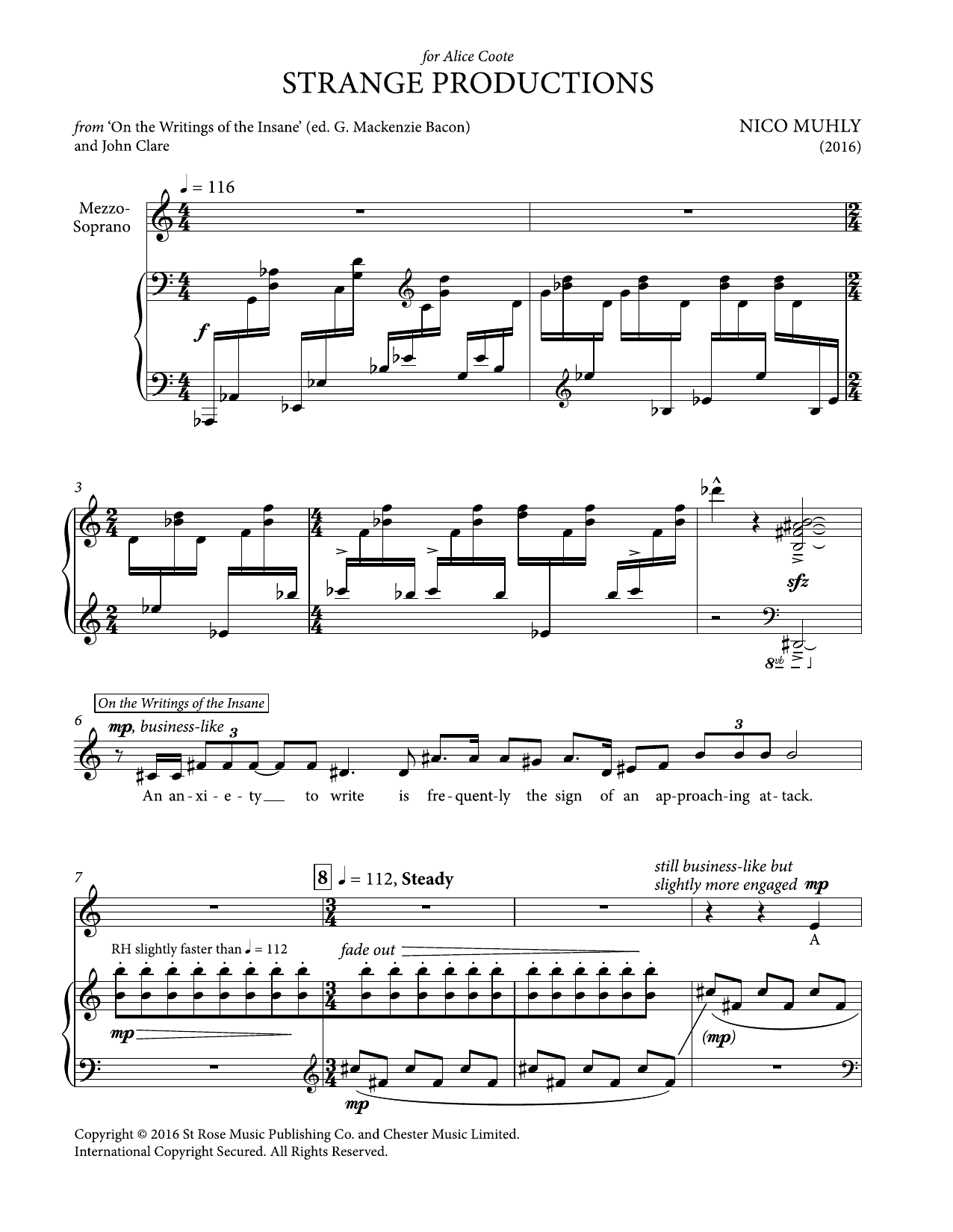 Nico Muhly Strange Productions sheet music notes and chords arranged for Piano & Vocal