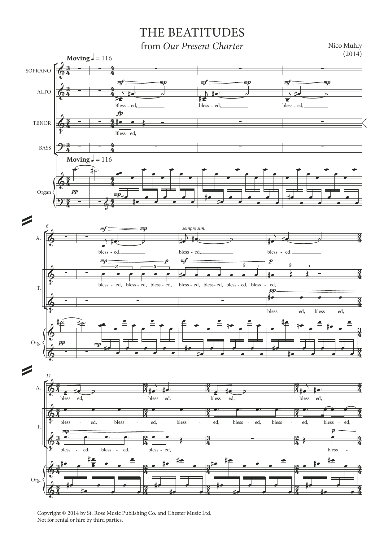 Nico Muhly The Beatitudes (from Our Present Charter) sheet music notes and chords arranged for SATB Choir
