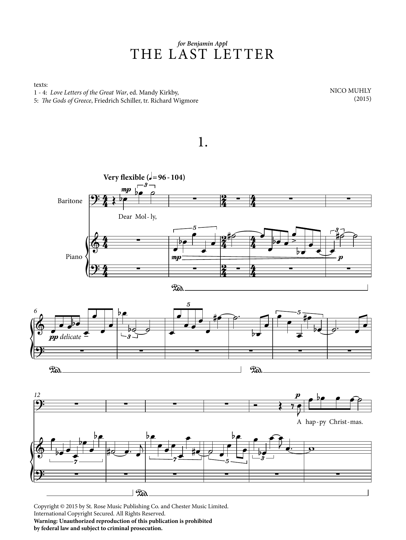 Nico Muhly The Last Letter sheet music notes and chords arranged for Piano Vocal Baritone