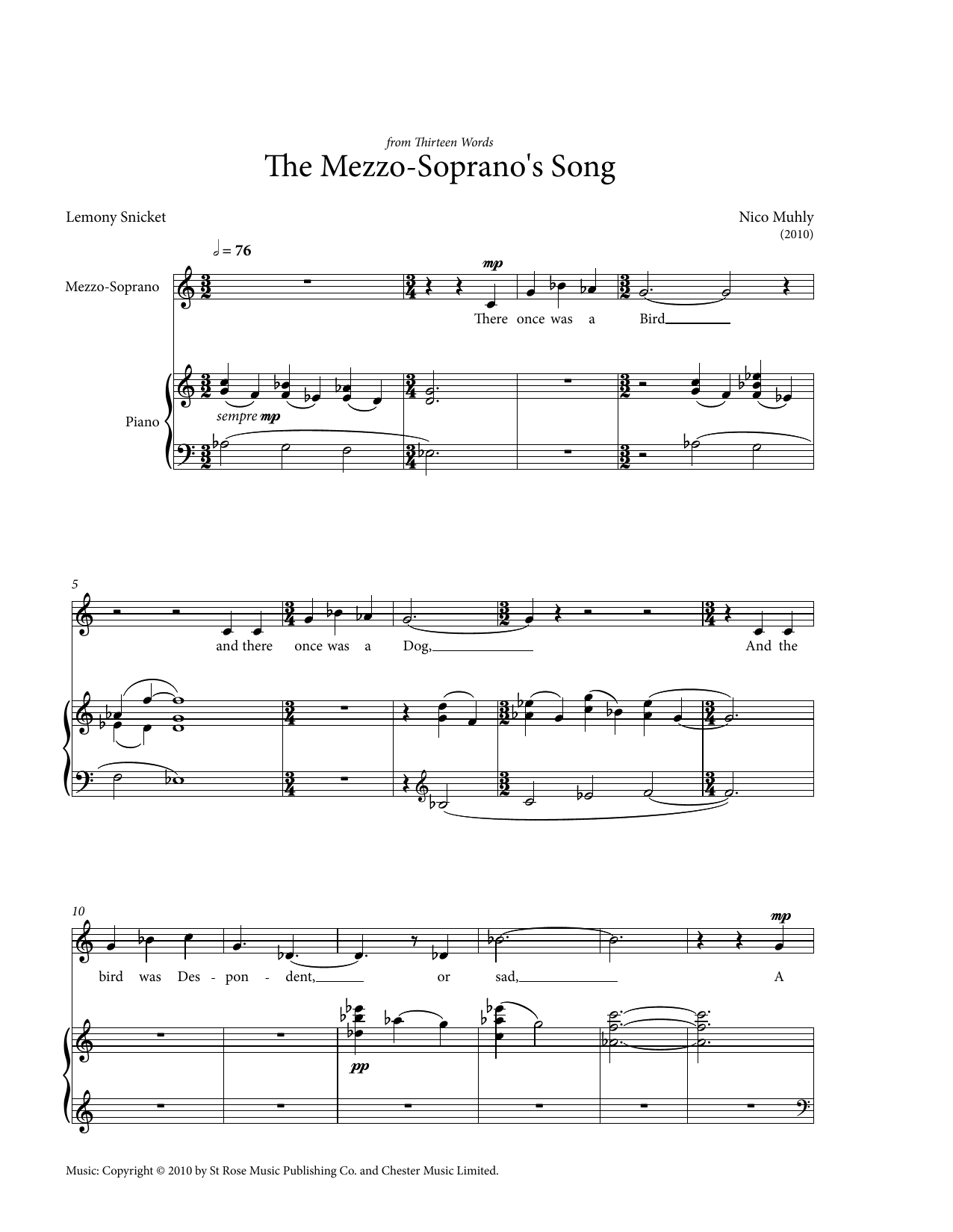 Nico Muhly The Mezzo-Soprano's Song sheet music notes and chords arranged for Piano & Vocal