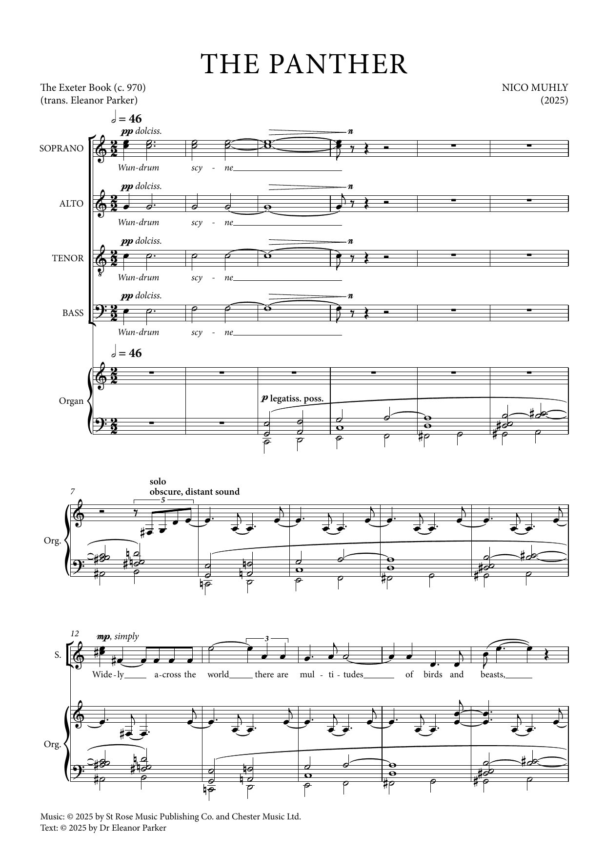 Nico Muhly The Panther sheet music notes and chords arranged for SATB Choir