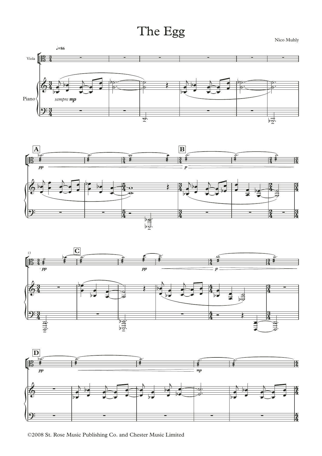 Nico Muhly The Reader: Three Arrangements for Viola and Piano (score and parts) sheet music notes and chords arranged for Viola Solo