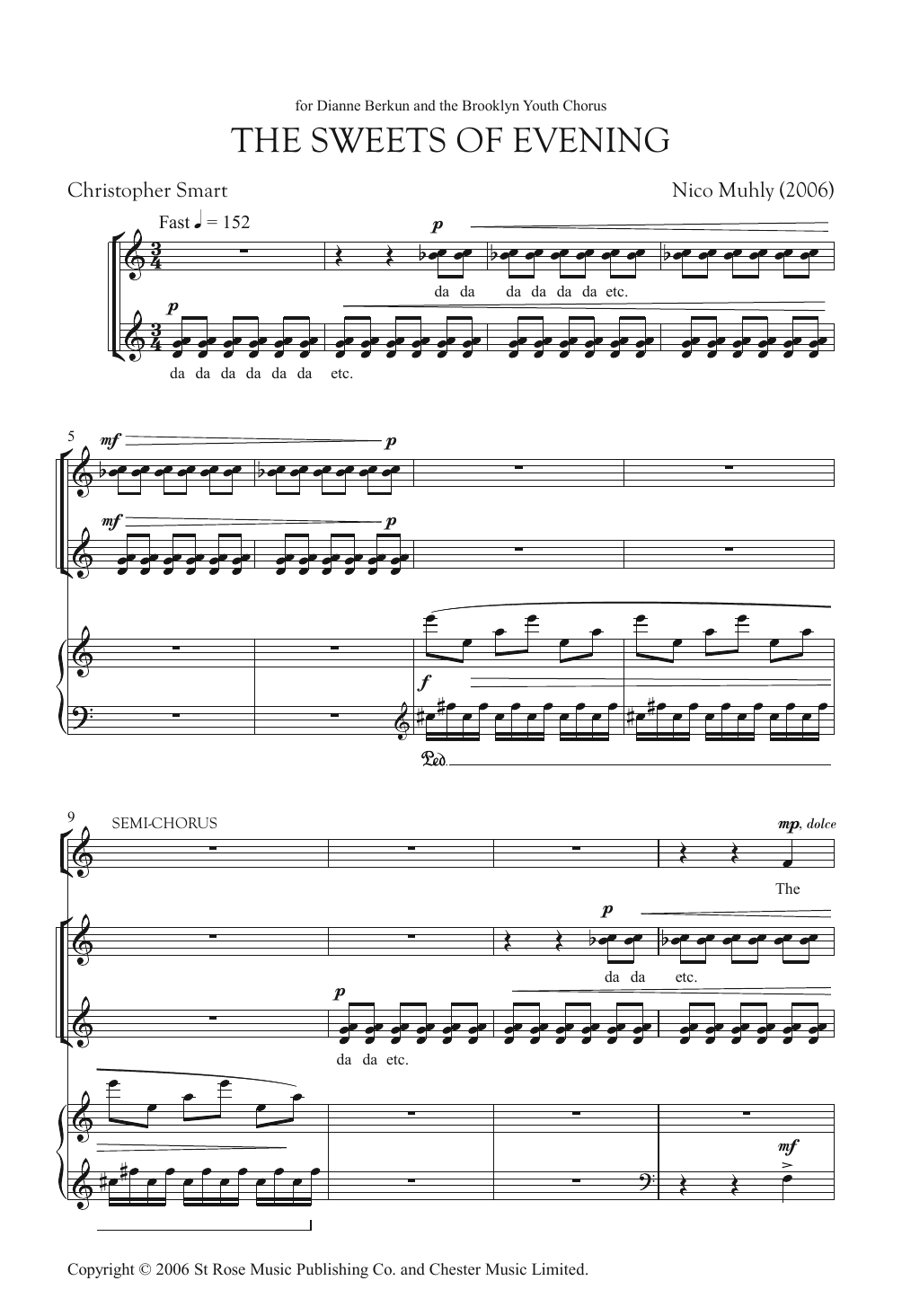 Nico Muhly The Sweets Of Evening sheet music notes and chords arranged for Unison Choir