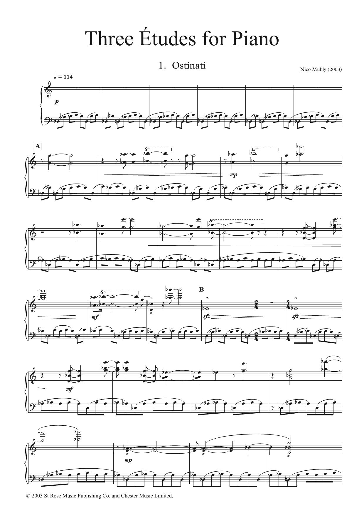 Nico Muhly Three Etudes for Piano sheet music notes and chords arranged for Piano Solo