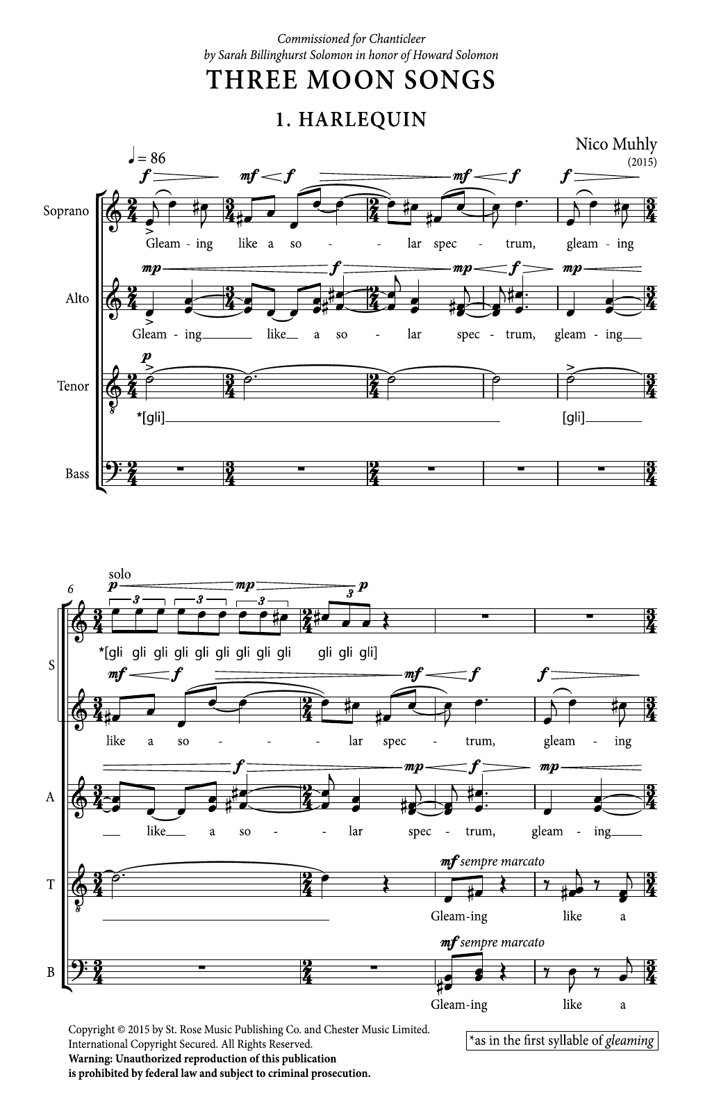 Nico Muhly Three Moon Songs sheet music notes and chords arranged for Choir