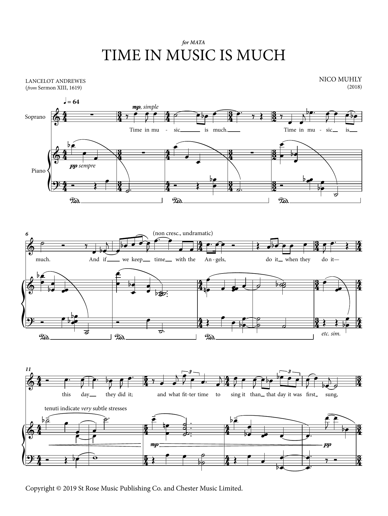 Nico Muhly Time In Music Is Much sheet music notes and chords arranged for Piano & Vocal