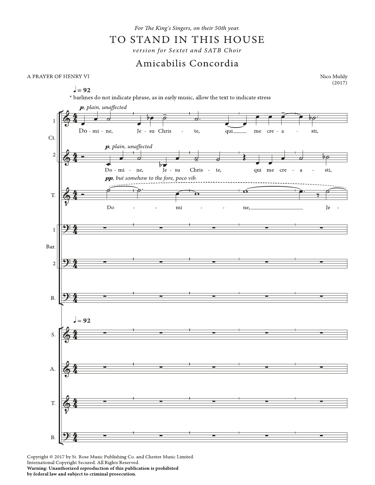 Nico Muhly To Stand In This House (Men's Voice and optional SATB choir) sheet music notes and chords arranged for TTBB Choir