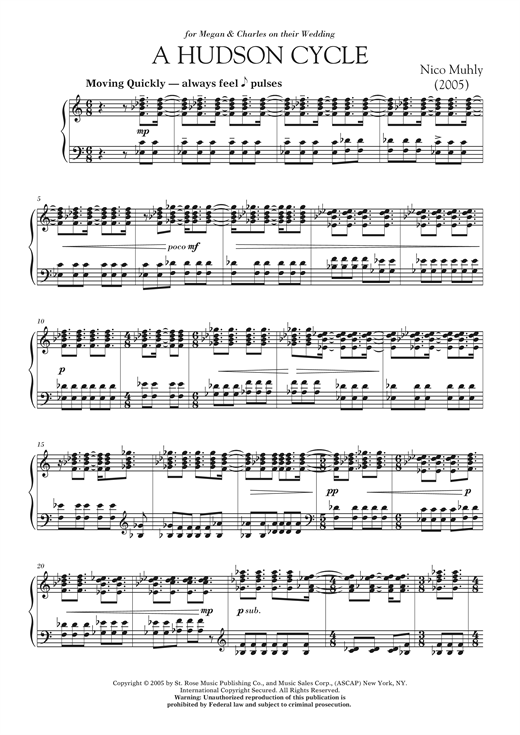 Nico Muhly A Hudson Cycle sheet music notes and chords arranged for Piano Solo