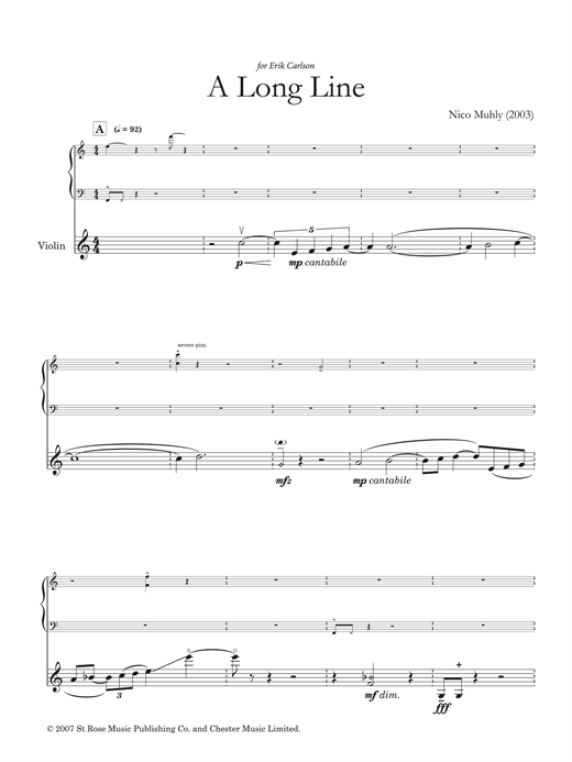 Nico Muhly A Long Line (for solo violin and electronics) sheet music notes and chords arranged for Violin Solo