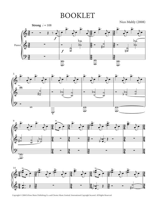 Nico Muhly Booklet sheet music notes and chords arranged for Piano Solo