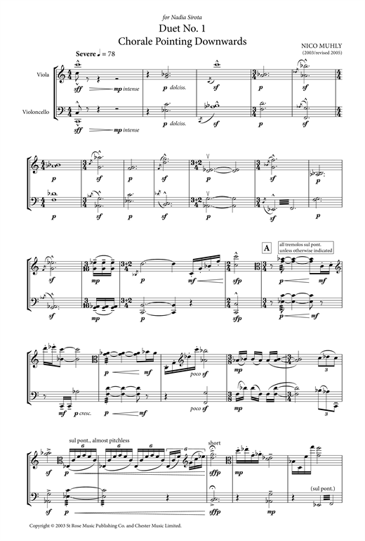 Nico Muhly Duet No. 1 (Chorale Pointing Downwards) (for Viola and Cello) sheet music notes and chords arranged for Viola Solo