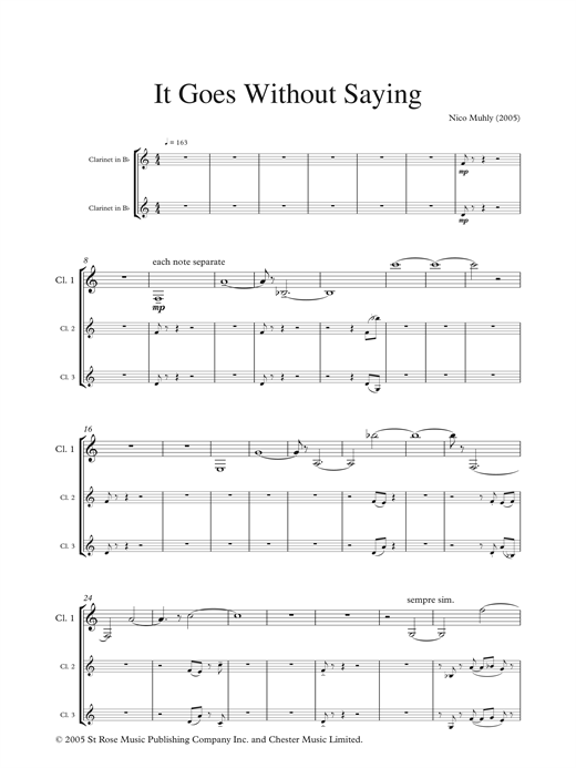 Nico Muhly It Goes Without Saying (for clarinet and electronics) sheet music notes and chords arranged for Clarinet Solo