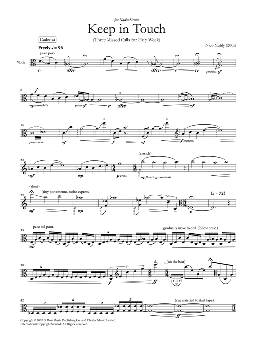 Nico Muhly Keep In Touch sheet music notes and chords arranged for Viola Solo