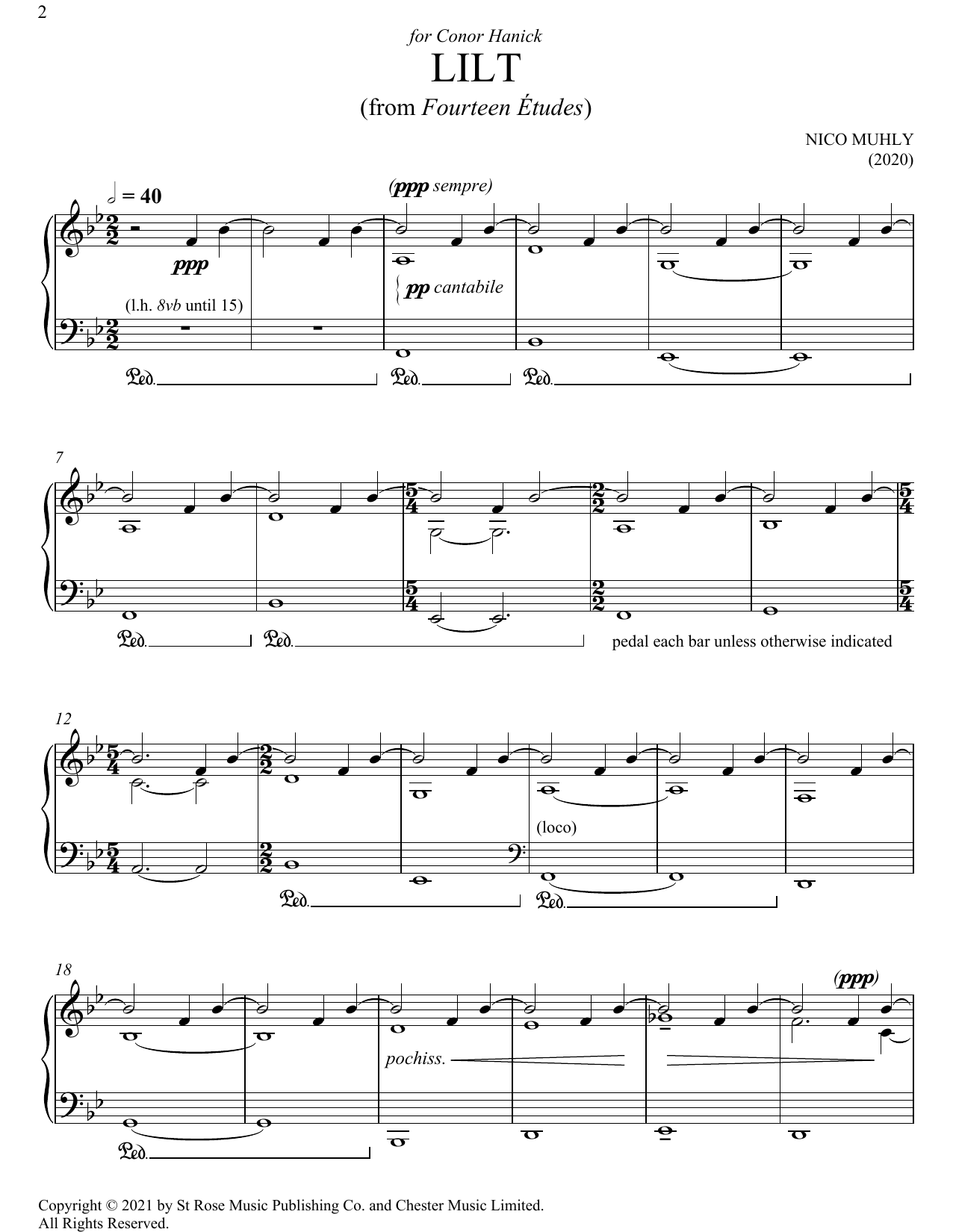 Nico Muhly Lilt sheet music notes and chords arranged for Piano Solo
