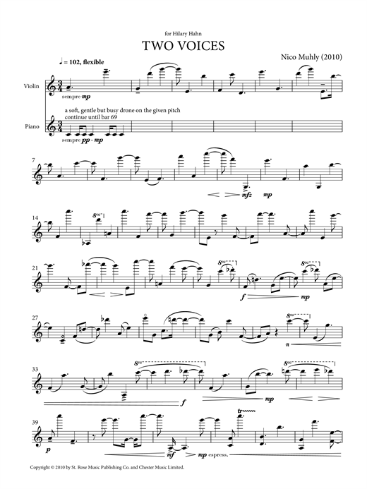 Nico Muhly Two Voices sheet music notes and chords arranged for Violin and Piano