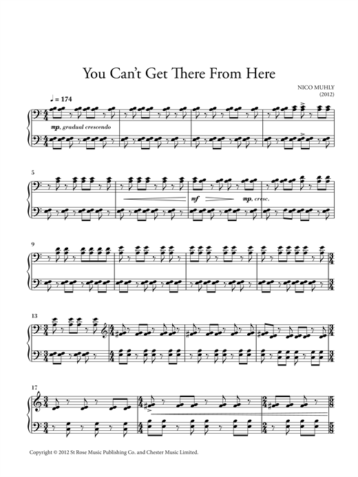 Nico Muhly You Can't Get There From Here sheet music notes and chords arranged for Piano Solo