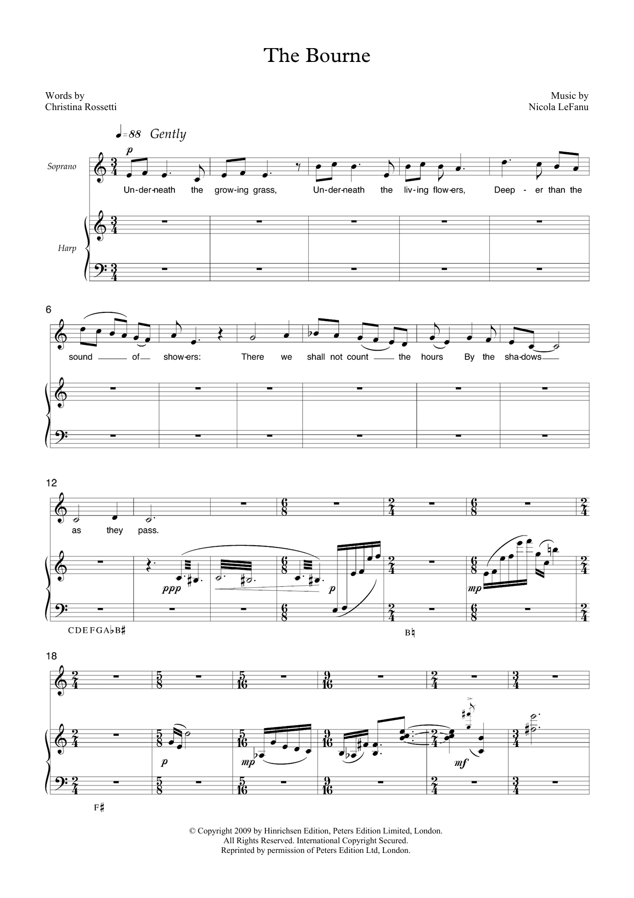 Nicola Lefanu The Bourne (for soprano and harp) sheet music notes and chords arranged for Piano & Vocal