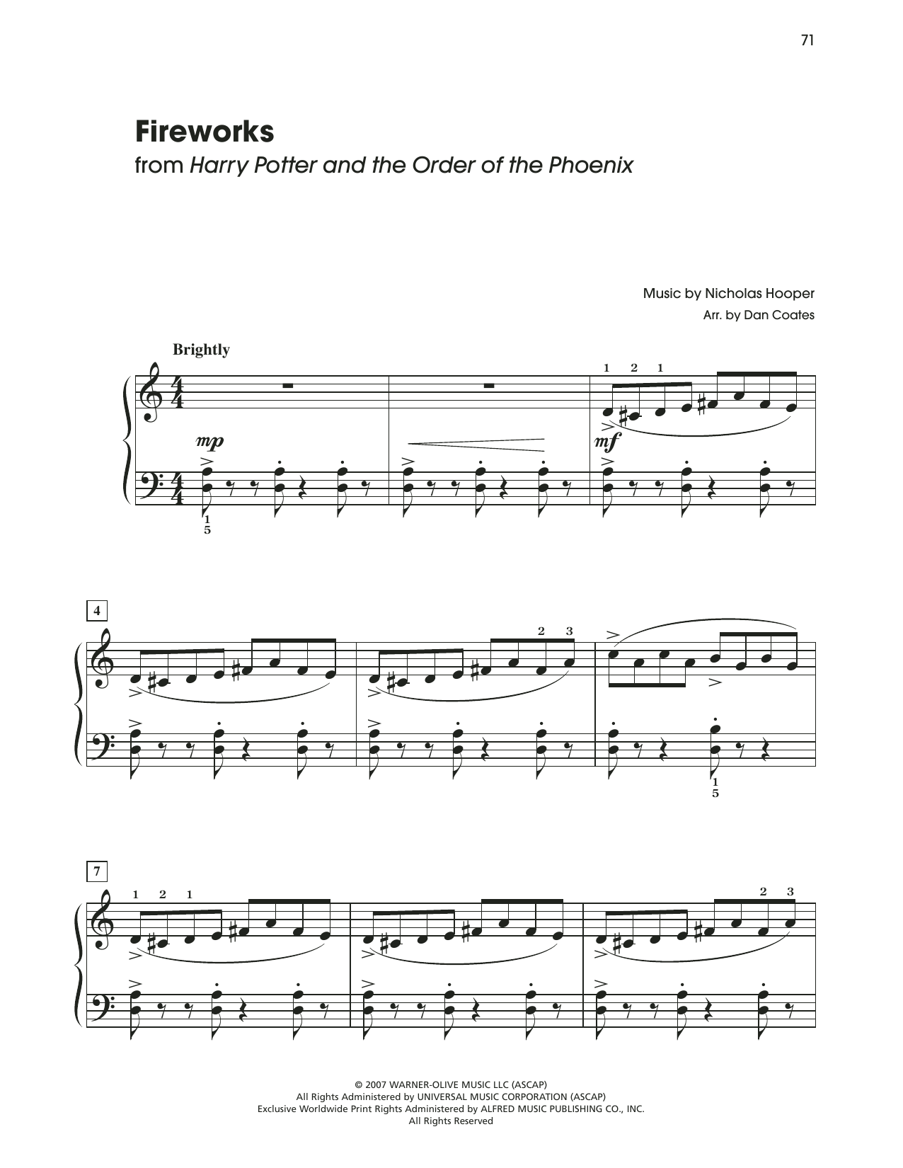Nicolas Hooper Fireworks (from Harry Potter) (arr. Dan Coates) sheet music notes and chords arranged for Easy Piano