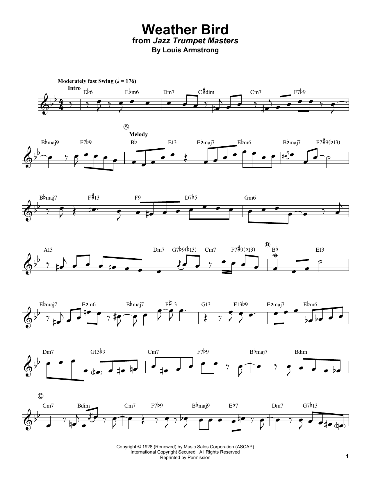 Nicolas Payton Weather Bird sheet music notes and chords arranged for Trumpet Transcription