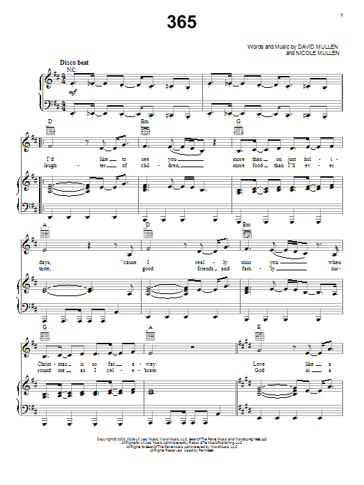 Nicole C. Mullen 365 sheet music notes and chords arranged for Piano, Vocal & Guitar Chords (Right-Hand Melody)