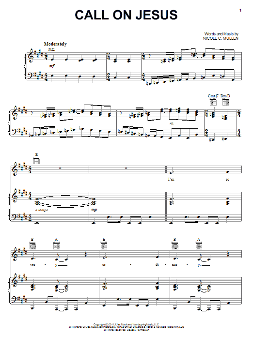 Nicole C. Mullen Call On Jesus sheet music notes and chords arranged for Piano, Vocal & Guitar Chords (Right-Hand Melody)