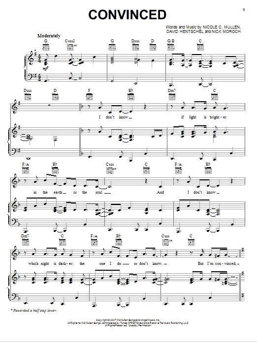 Nicole C. Mullen Convinced sheet music notes and chords arranged for Piano, Vocal & Guitar Chords (Right-Hand Melody)
