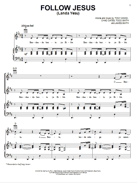 Nicole C. Mullen Follow Jesus (Landa Yesu) sheet music notes and chords arranged for Piano, Vocal & Guitar Chords (Right-Hand Melody)