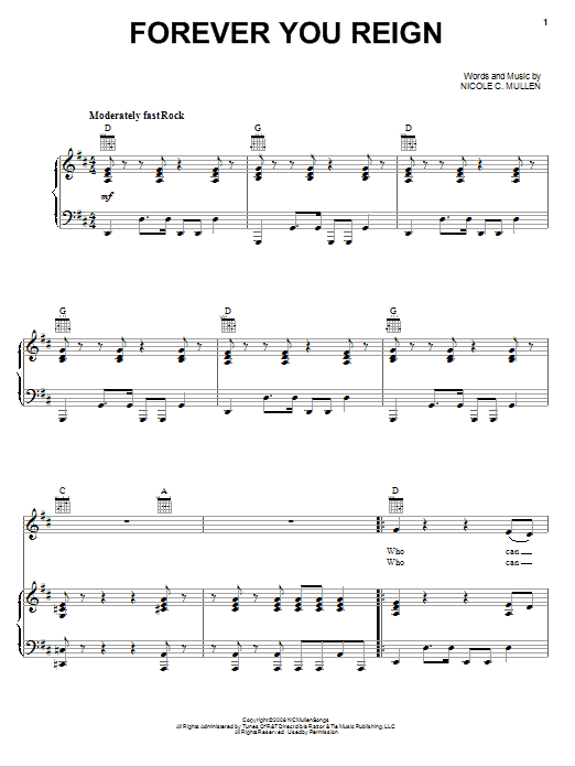 Nicole C. Mullen Forever You Reign sheet music notes and chords arranged for Piano, Vocal & Guitar Chords (Right-Hand Melody)