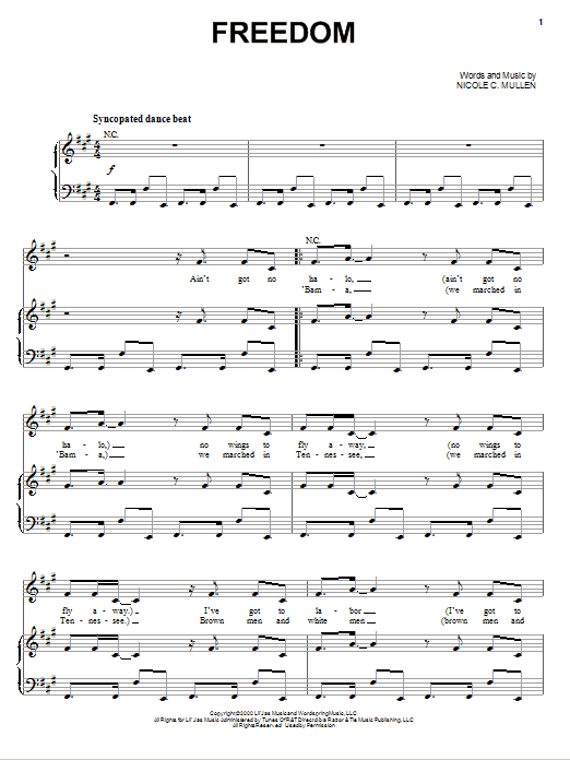 Nicole C. Mullen Freedom sheet music notes and chords arranged for Piano, Vocal & Guitar Chords (Right-Hand Melody)
