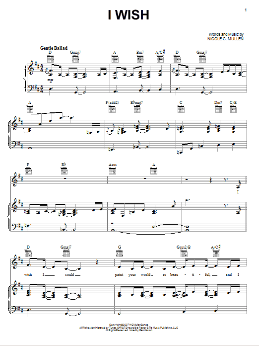 Nicole C. Mullen I Wish sheet music notes and chords arranged for Piano, Vocal & Guitar Chords (Right-Hand Melody)