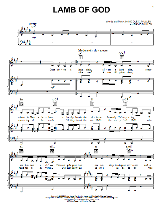 Nicole C. Mullen Lamb Of God sheet music notes and chords arranged for Piano, Vocal & Guitar Chords (Right-Hand Melody)