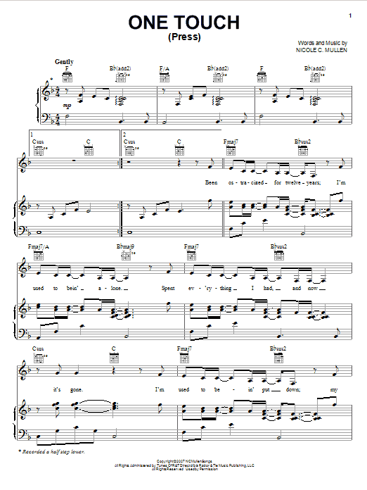 Nicole C. Mullen One Touch (Press) sheet music notes and chords arranged for Piano, Vocal & Guitar Chords (Right-Hand Melody)