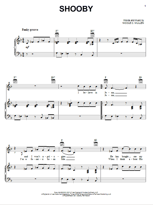 Nicole C. Mullen Shooby sheet music notes and chords arranged for Piano, Vocal & Guitar Chords (Right-Hand Melody)