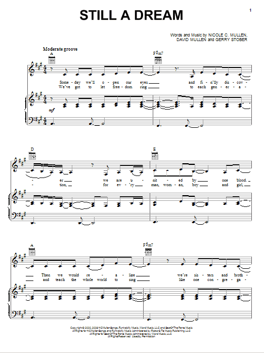Nicole C. Mullen Still A Dream sheet music notes and chords arranged for Piano, Vocal & Guitar Chords (Right-Hand Melody)