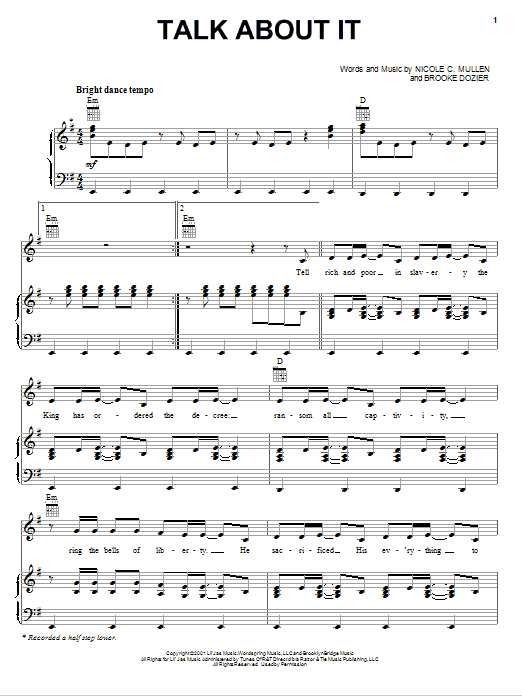 Nicole C. Mullen Talk About It sheet music notes and chords arranged for Piano, Vocal & Guitar Chords (Right-Hand Melody)