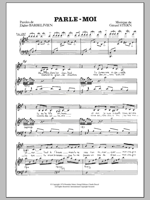 Nicole Croisille Parle Moi sheet music notes and chords arranged for Piano & Vocal