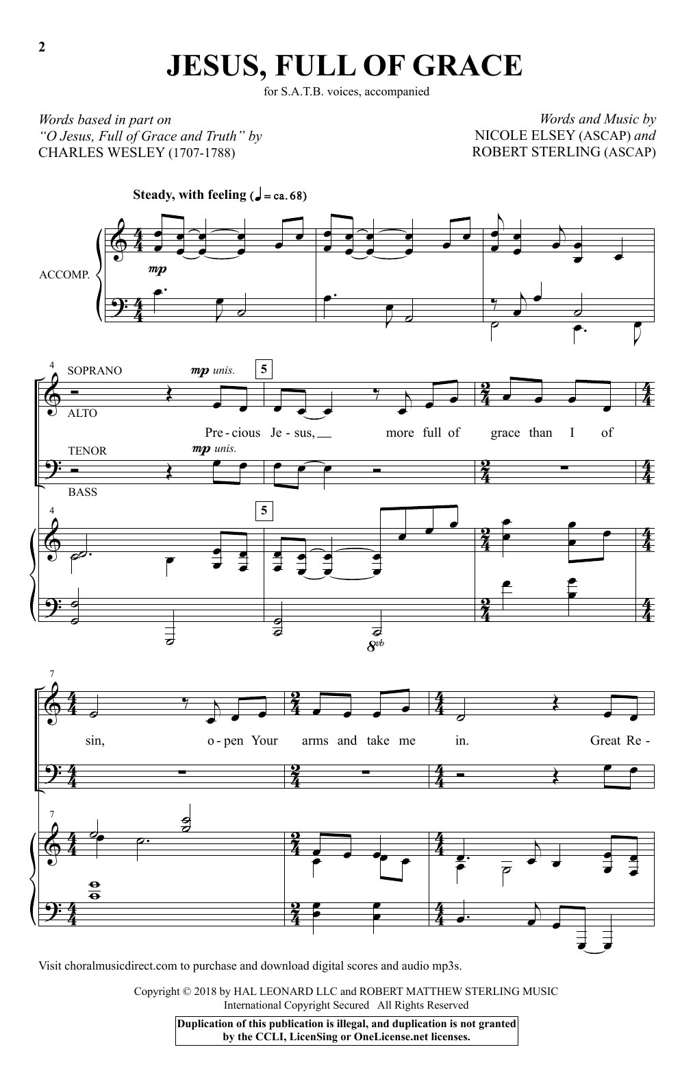 Nicole Elsey Jesus, Full Of Grace sheet music notes and chords arranged for SATB Choir