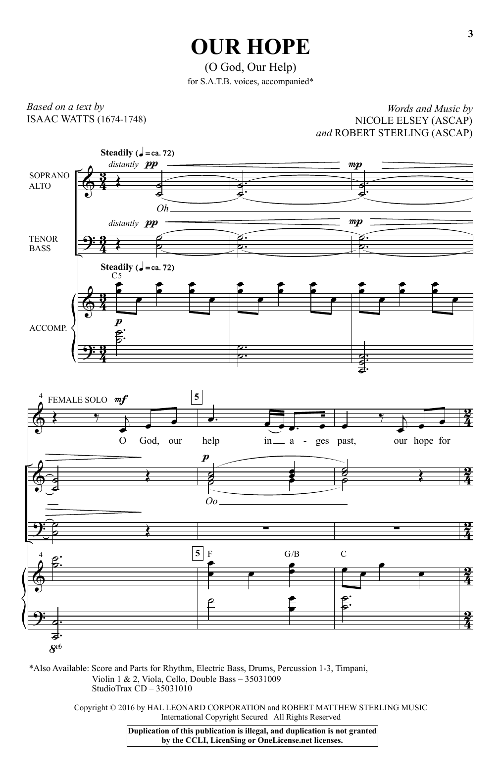 Nicole Elsey Our Hope (O God, Our Help) sheet music notes and chords arranged for SATB Choir