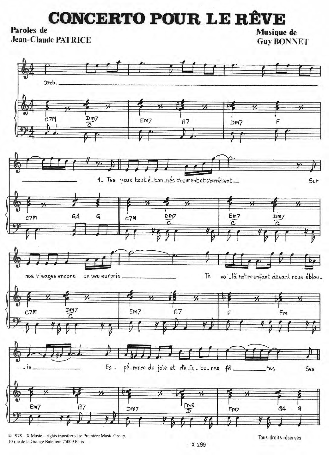 Nicole Rieu Concerto Pour Le Reve sheet music notes and chords arranged for Piano & Vocal