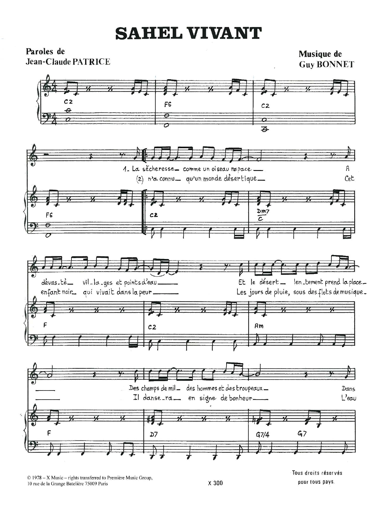 Nicole Rieu Sahel Vivant sheet music notes and chords arranged for Piano & Vocal