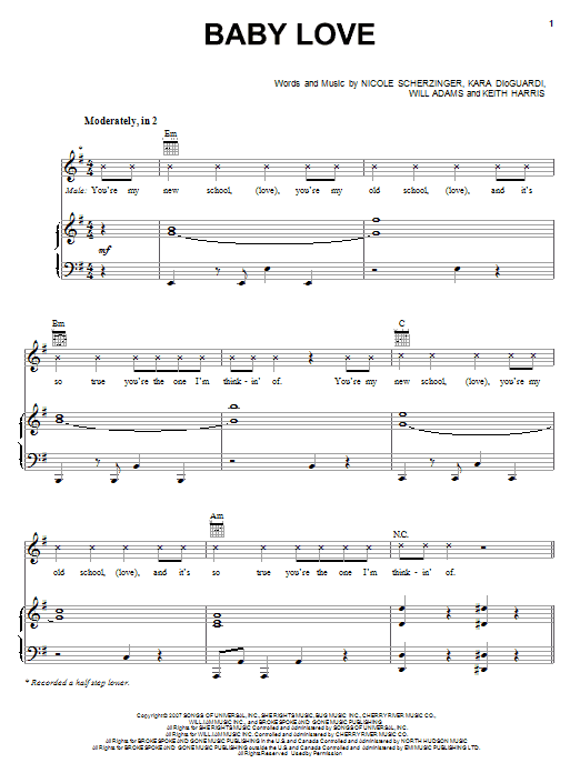 Nicole Scherzinger Baby Love sheet music notes and chords arranged for Piano, Vocal & Guitar Chords (Right-Hand Melody)