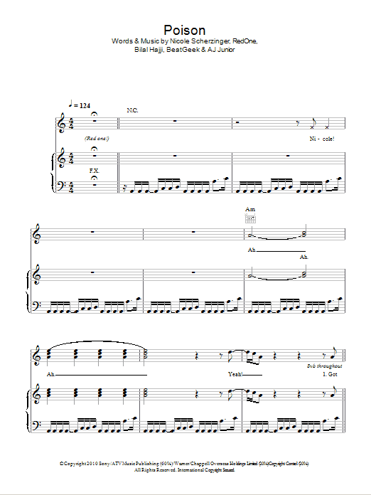 Nicole Scherzinger Poison sheet music notes and chords arranged for Piano, Vocal & Guitar Chords