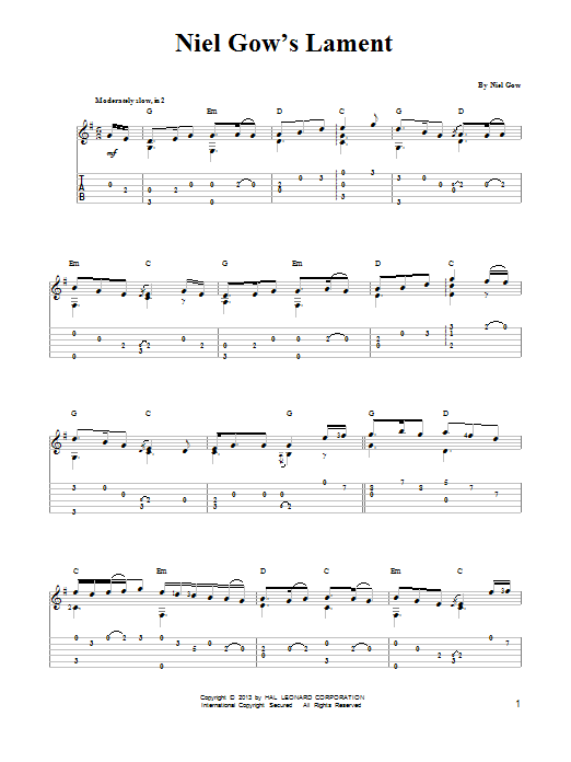 Niel Gow Niel Gow's Lament (arr. Mark Phillips) sheet music notes and chords arranged for Easy Guitar Tab